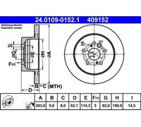 2x Disco de freno macizo 24.0109-0152.1 ATE para TOYOTA RAV 4 II