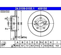 2x Disco de freno macizo 24.0109-0155.1 ATE para TOYOTA COROLLA Sedán AURIS