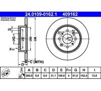 2x Disco de freno macizo 24.0109-0162.1 ATE para HONDA JAZZ III INSIGHT