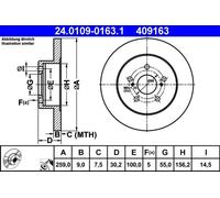 2x Disco de freno macizo 24.0109-0163.1 ATE para TOYOTA SUBARU LEXUS