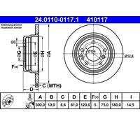 2x Disco de freno macizo 24.0110-0117.1 ATE para BMW 5 5 Touring