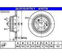 2x Disco de freno macizo 24.0110-0174.1 ATE para BMW 5 6