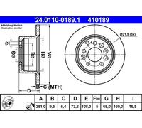 2x Disco de freno macizo 24.0110-0189.1 ATE para VOLVO 240 260 240 Kombi 740 760