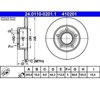2x Disco de freno macizo 24.0110-0201.1 ATE para AUDI VW SKODA