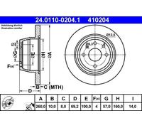 2x Disco de freno macizo 24.0110-0204.1 ATE para OPEL VECTRA A Hatchback