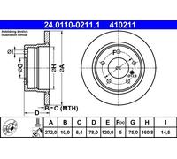 ATE Disco de freno 24.0110-0211.1 trasero macizo altamente carbonizado 1 pieza