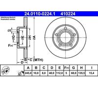 2x Disco de freno macizo 24.0110-0224.1 ATE para AUDI VW