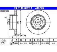 2x Disco de freno macizo 24.0110-0226.1 ATE para SAAB OPEL