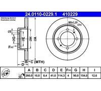 2x Disco de freno macizo 24.0110-0229.1 ATE para MITSUBISHI VOLVO