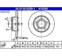 2x Disco de freno macizo 24.0110-0259.1 ATE para AUDI A6 C5 A6 C5 Avant