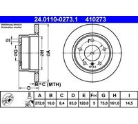 2x Disco de freno macizo 24.0110-0273.1 ATE para BMW Z3 Roadster Z3 Coupé