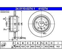 2x Disco de freno macizo 24.0110-0274.1 ATE para SAAB 9-5 9-5 Station Wagon