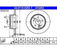 2x Disco de freno macizo 24.0110-0293.1 ATE para MERCEDES-BENZ SL