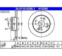 2x Disco de freno macizo 24.0110-0295.1 ATE para HONDA ACCORD VI