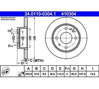 2x Disco de freno macizo 24.0110-0304.1 ATE para SMART MITSUBISHI
