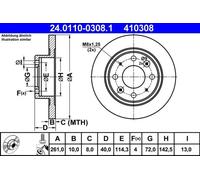 2x Disco de freno macizo 24.0110-0308.1 ATE para KIA CLARUS CLARUS Station Wagon