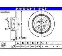 2x Disco de freno macizo 24.0110-0311.1 ATE para TOYOTA AVENSIS Station Wagon