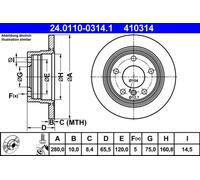 2x Disco de freno macizo 24.0110-0314.1 ATE para BMW 1