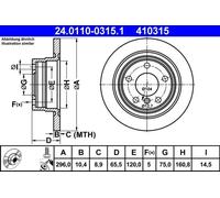 2x Disco de freno macizo 24.0110-0315.1 ATE para BMW 3 1 3 Coupé