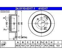 2x Disco de freno macizo 24.0110-0317.1 ATE para HYUNDAI KIA