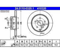 2x Disco de freno macizo 24.0110-0320.1 ATE para TOYOTA COROLLA Verso