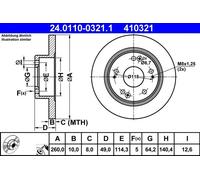 2x Disco de freno macizo 24.0110-0321.1 ATE para HONDA ACCORD VII