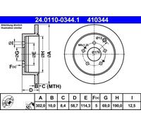 2x Disco de freno macizo 24.0110-0344.1 ATE para MITSUBISHI GRANDIS