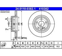 2x Disco de freno macizo 24.0110-0382.1 ATE para MERCEDES-BENZ CLA Coupé CLASE A