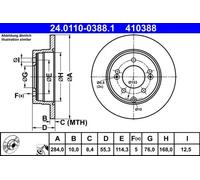 2x Disco de freno macizo 24.0110-0388.1 ATE para KIA HYUNDAI