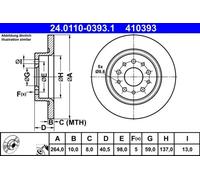 2x Disco de freno macizo 24.0110-0393.1 ATE para FIAT 500L TIPO Sedán