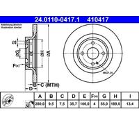2x Disco de freno macizo 24.0110-0417.1 ATE para FIAT ABARTH
