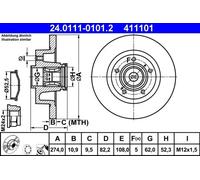 2x Disco de freno macizo 24.0111-0101.2 ATE para RENAULT LAGUNA II