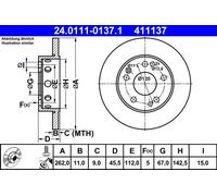 Disco de freno ATE 24.0111-0137.1 delantero, macizo, 1 Pieza