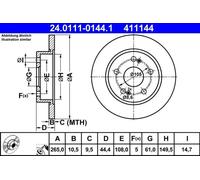2x Disco de freno macizo 24.0111-0144.1 ATE para RENAULT SAFRANE I