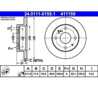 2x Disco de freno macizo 24.0111-0159.1 ATE para DAIHATSU CUORE VI TREVIS