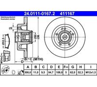 2x Disco de freno macizo 24.0111-0167.2 ATE para RENAULT VEL SATIS