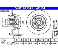 Disco de freno ATE 24.0111-0184.2 trasero, macizo, 1 Pieza
