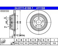 2x Disco de freno macizo 24.0111-0188.1 ATE para FORD S-MAX GALAXY III