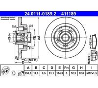 2x Disco de freno macizo 24.0111-0189.2 ATE para RENAULT TALISMAN SCÉNIC IV