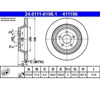 ATE Discos de freno para FORD: Kuga, Edge (Ref: 24.0111-0196.1)