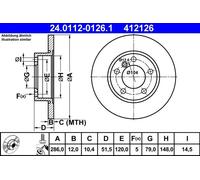 2x Disco de freno macizo 24.0112-0126.1 ATE para BMW 3 3 Descapotable 3 Coupé