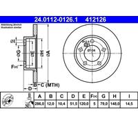 2x Disco de freno macizo 24.0112-0126.1 ATE para BMW 3 3 Descapotable 3 Coupé