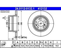 2x Disco de freno macizo 24.0112-0132.1 ATE para BMW 8 7