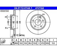 ATE 2x Bremsscheibe Vorderachse Voll 24.0112-0144.1