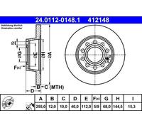 ATE 2x Bremsscheibe Hinterachse Voll 24.0112-0148.1