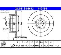 Disco de freno ATE 24.0112-0164.1 trasero, macizo, 1 Pieza
