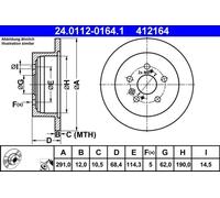2x Disco de freno macizo 24.0112-0164.1 ATE para TOYOTA PREVIA II AVENSIS VERSO