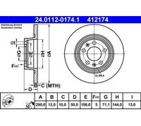 2x Disco de freno macizo 24.0112-0174.1 ATE para PEUGEOT 407 Coupé
