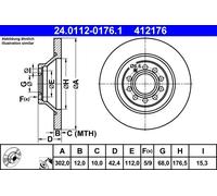 Disco de freno ATE 24.0112-0176.1 trasero, macizo, altamente carbonizado, 1 Pieza