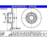 ATE Disco de freno 24.0113-0112.1 delantero, macizo – 1 pieza